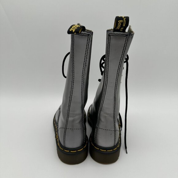 Dr. Martens Silver Lace-Up Combat Boots Youth Size 3 Leather Upper - Picture 9 of 10